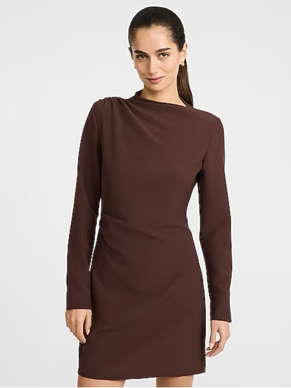 NWT Express Asymmetrical Mock Neck Long Sleeve Draped Mini Dress